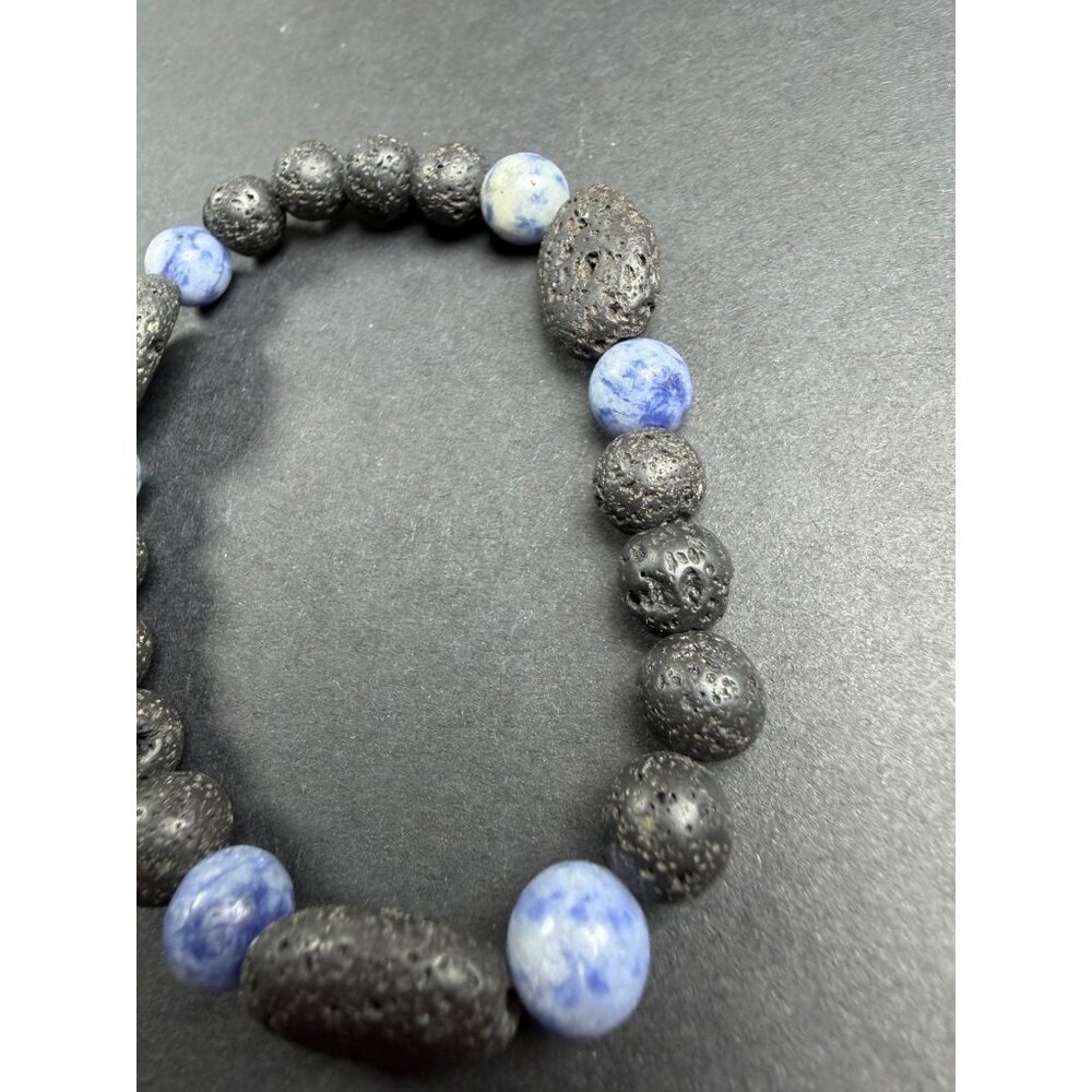 Natural Lava Rock & Sodalite Stretch Bracelet 9mm Beads Stone 7" Healing - Picture 3 of 6